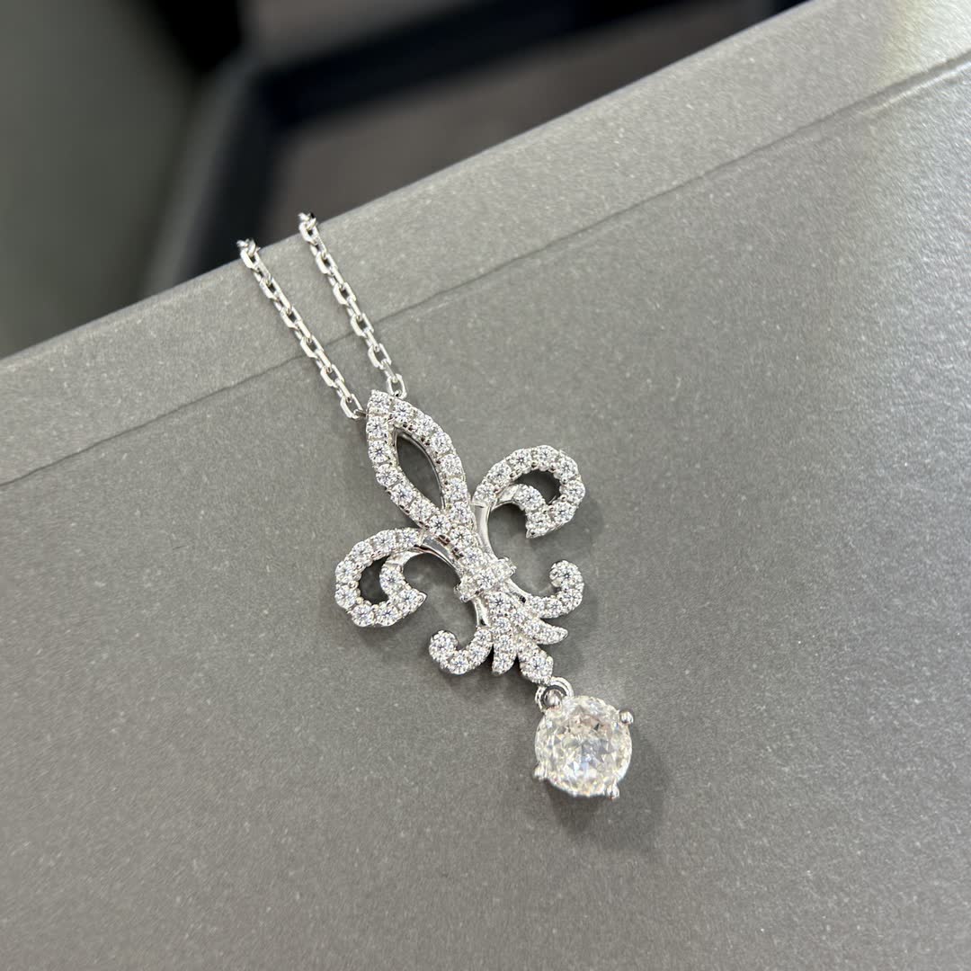 Tiffany & Co Fleur-de-lis Diamond Pendant Necklace